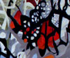 Abstrakt målning i svart, vitt och rött