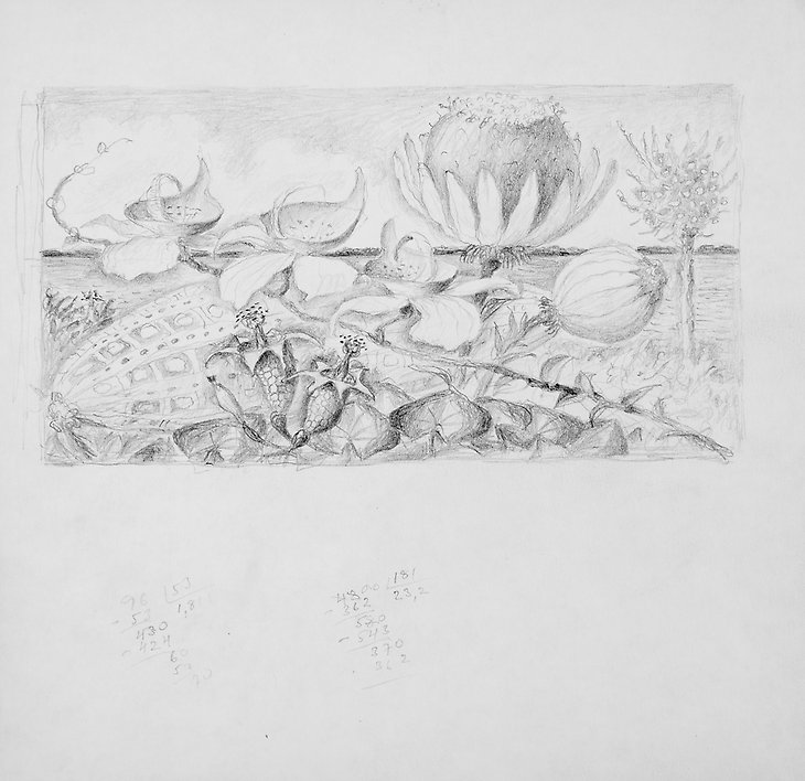 Teckning  1973  blyerts på papper  208 x 202 mm