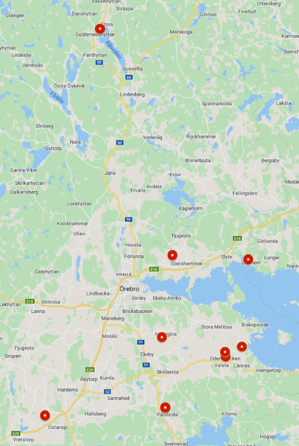 Karta över Örebro län med markeringar för fornlämning